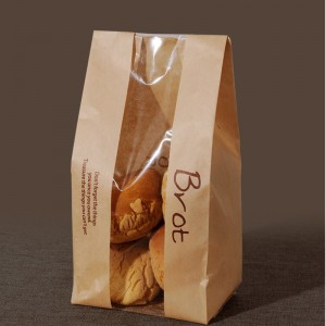Recyclable Flat Paper Bread Bags Compostable Craft Bag With Window