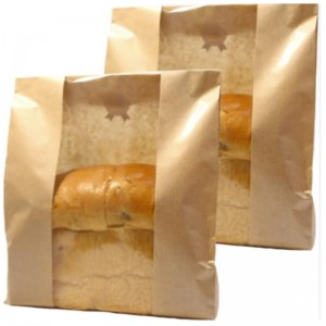 Custom printing Kraft paper bread bag with window seal sticker packaging bread bag food packaging storage