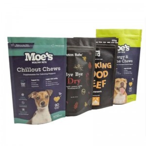 Custom design packaging zipper pouch plastic bags logo pet snack dog treat bag pet food bag package