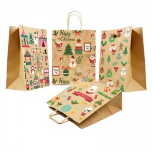 Christmas Paper Bags Brown with Twisted Handles Customised Festive Gift Bags with Own Badge Wholesale Paper Bags