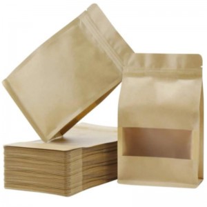 Stand Up Zipper Brown Kraft Paper Resealable Ziplock Heat Sealable Food Storage Doypack Packaging Pouches Bag With Clear Window