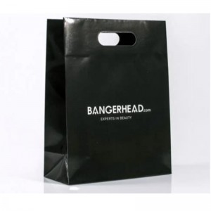 Art Paper Die Cut Kraft Paper Bag Christmas Flap Die Cut Handle Gift Bag Black Biodegradable Boutique Shopping Paper Bag
