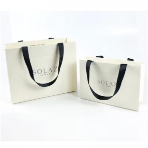 Printed Paper Bags Cardboard Luxury White Kraft Paper Gift Bag With Ribbon Handle For Shopping Bag With Your Own Logo