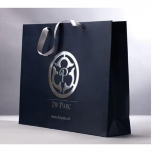Customized Branded Logo Luxury Black Paper Apparel Packaging Gift Shopping Bag Paperbag