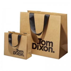 Biodegradable Reusable Custom Design Logo Printed Brown Kraft Craft Boutique Paper Shopping Bags With Ribbon Handle