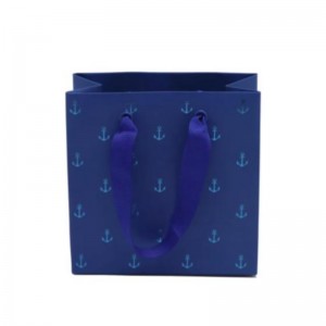 Small blue jewelry paper bags luxury foil stamping gift paper bags with handle custom mini paper bags